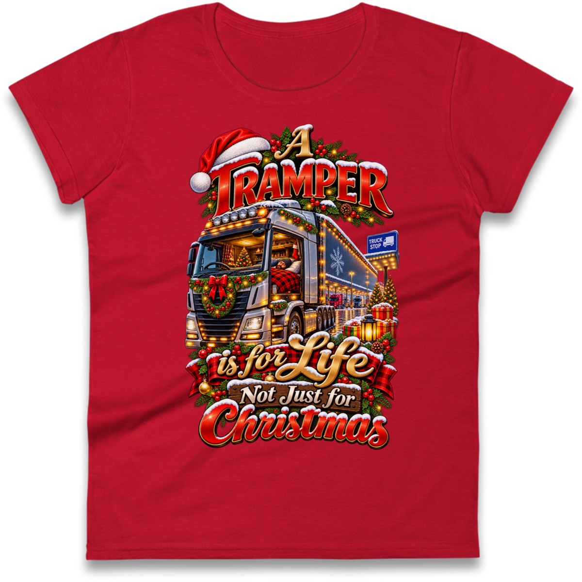 Trucker Christmas Ladies T-Shirt