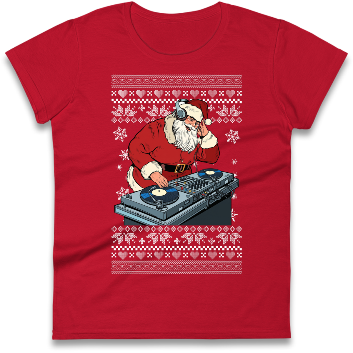 DJ Santa Christmas Ladies T-Shirt
