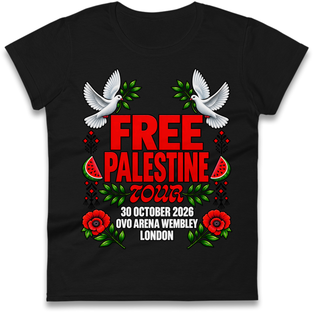 Macklemore and Friends Free Palestine Tour London 2026 Ladies T-Shirt