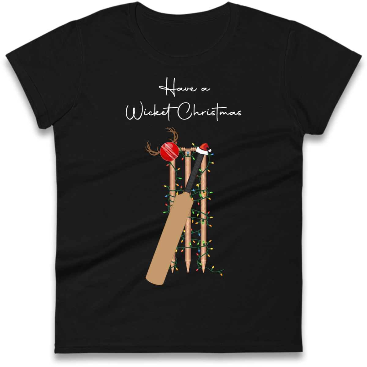 Cricket Bat Graphic Christmas Ladies T-Shirt