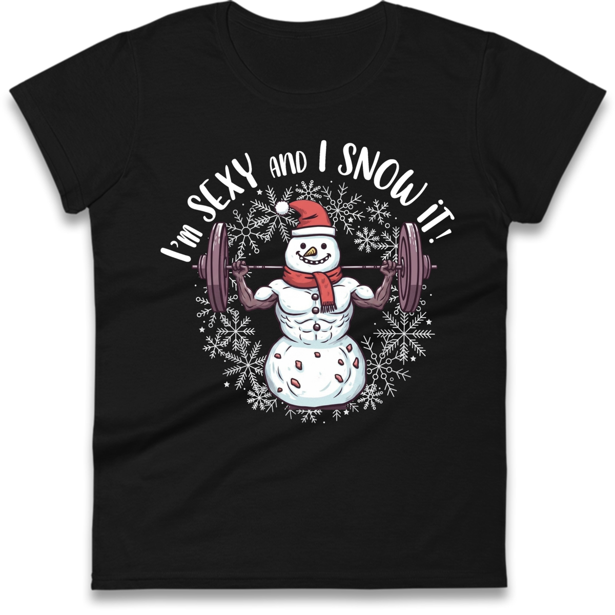 Gym Snowman Graphic Christmas Ladies T-Shirt