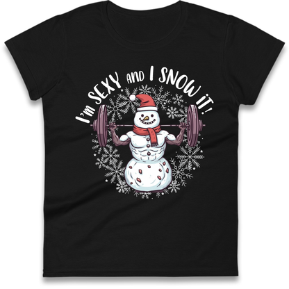 Gym Snowman Graphic Christmas Ladies T-Shirt
