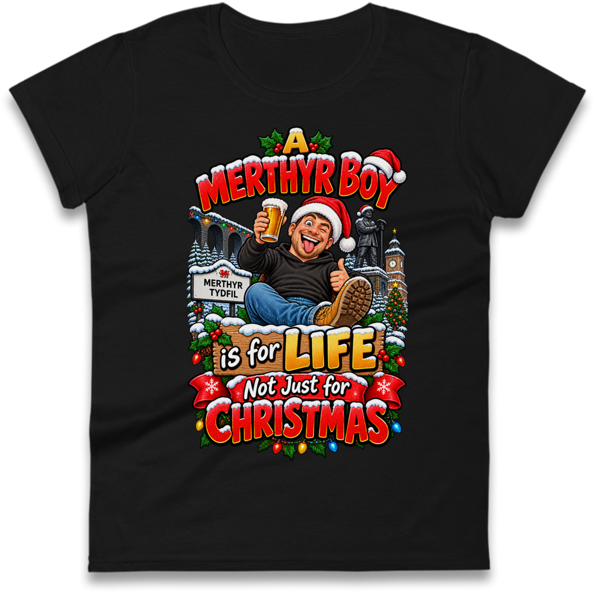 Merthyr Boy Christmas Ladies T-Shirt