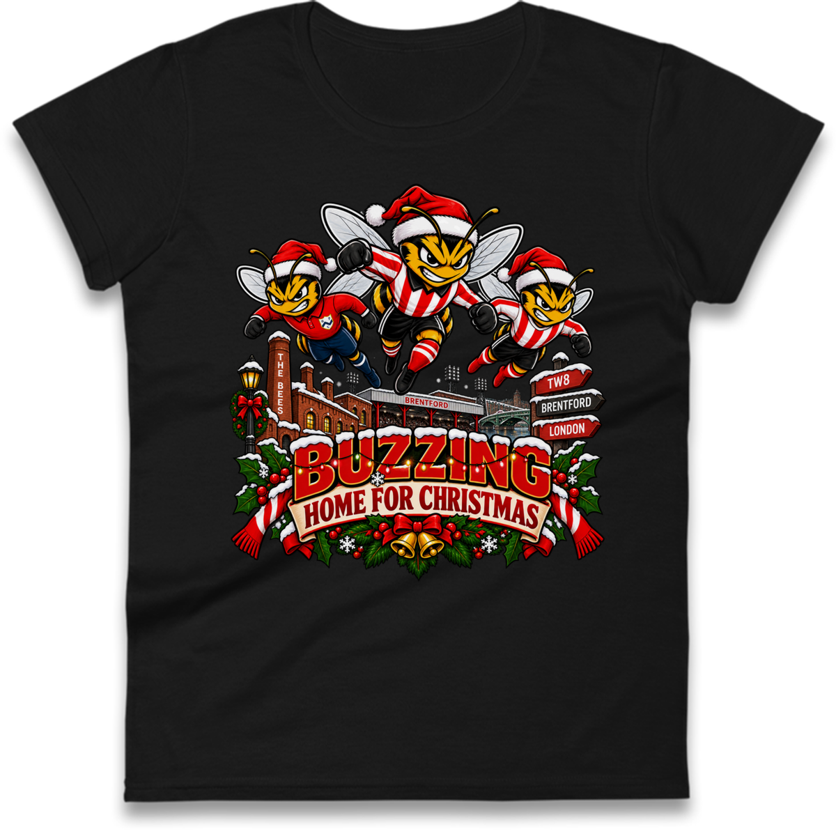 Brentford Football Christmas Ladies T-Shirt