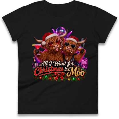 Highland Cow Christmas Ladies T-Shirt