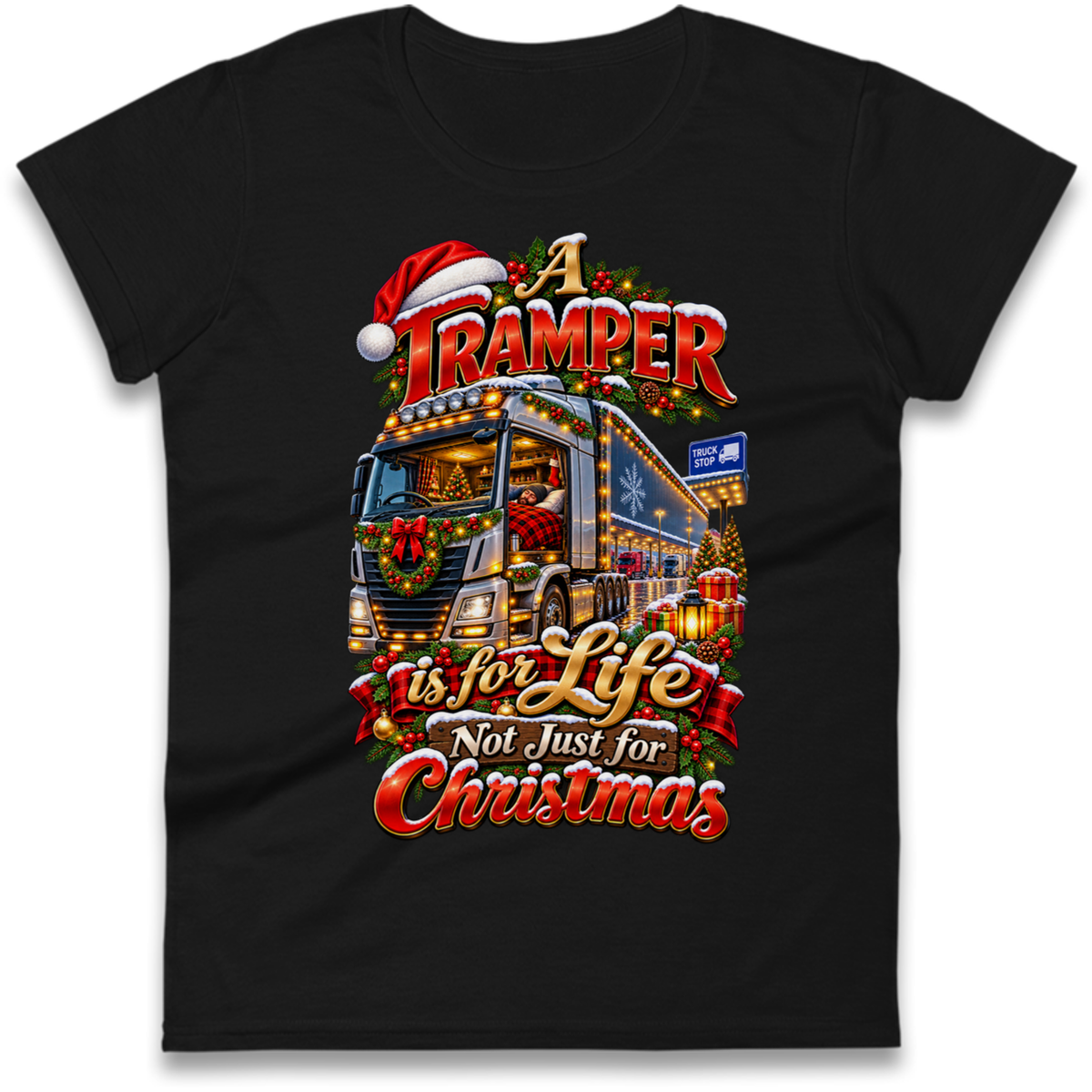 Trucker Christmas Ladies T-Shirt