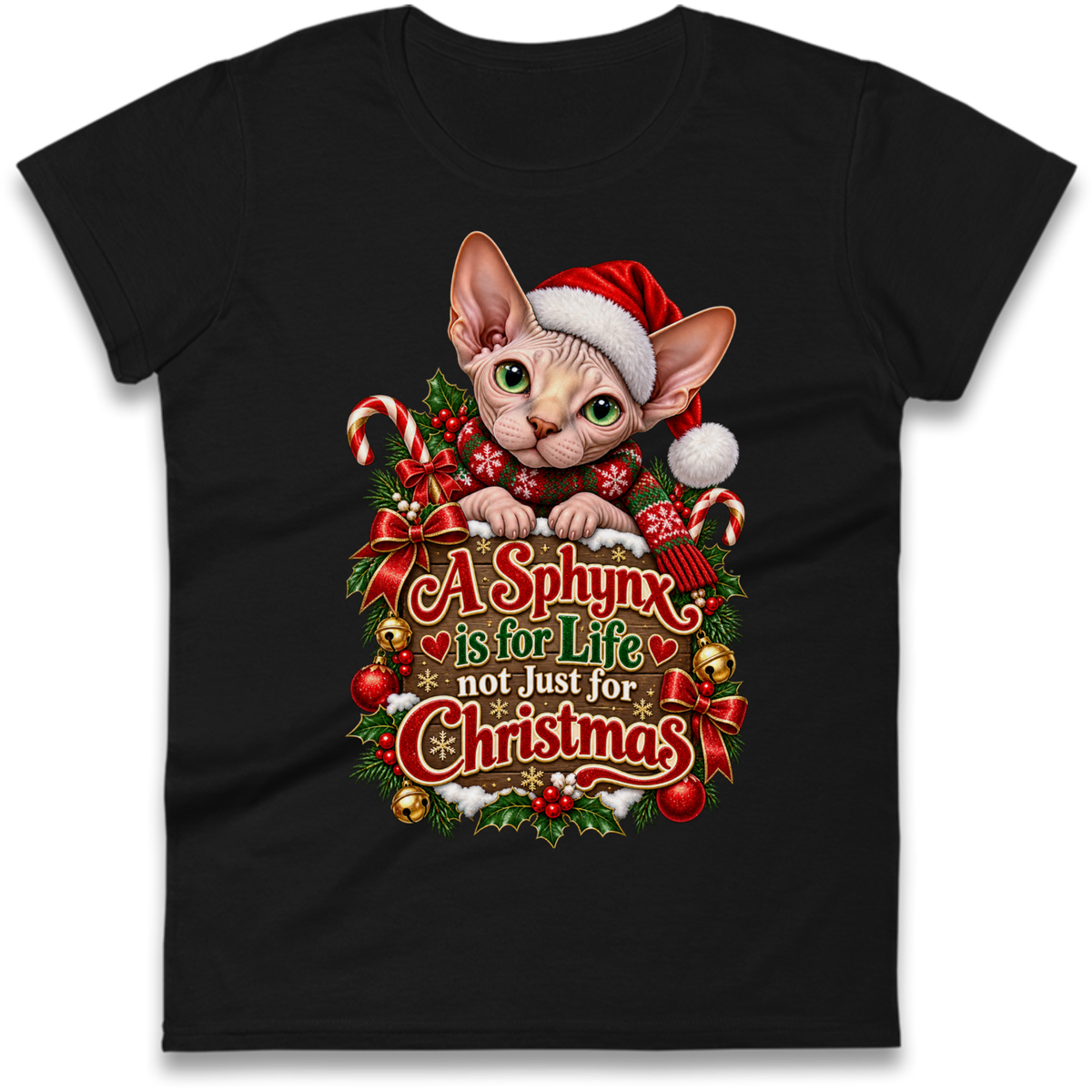 Sphynx Cat Christmas Ladies T-Shirt