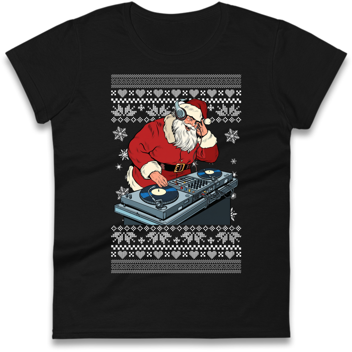 DJ Santa Christmas Ladies T-Shirt