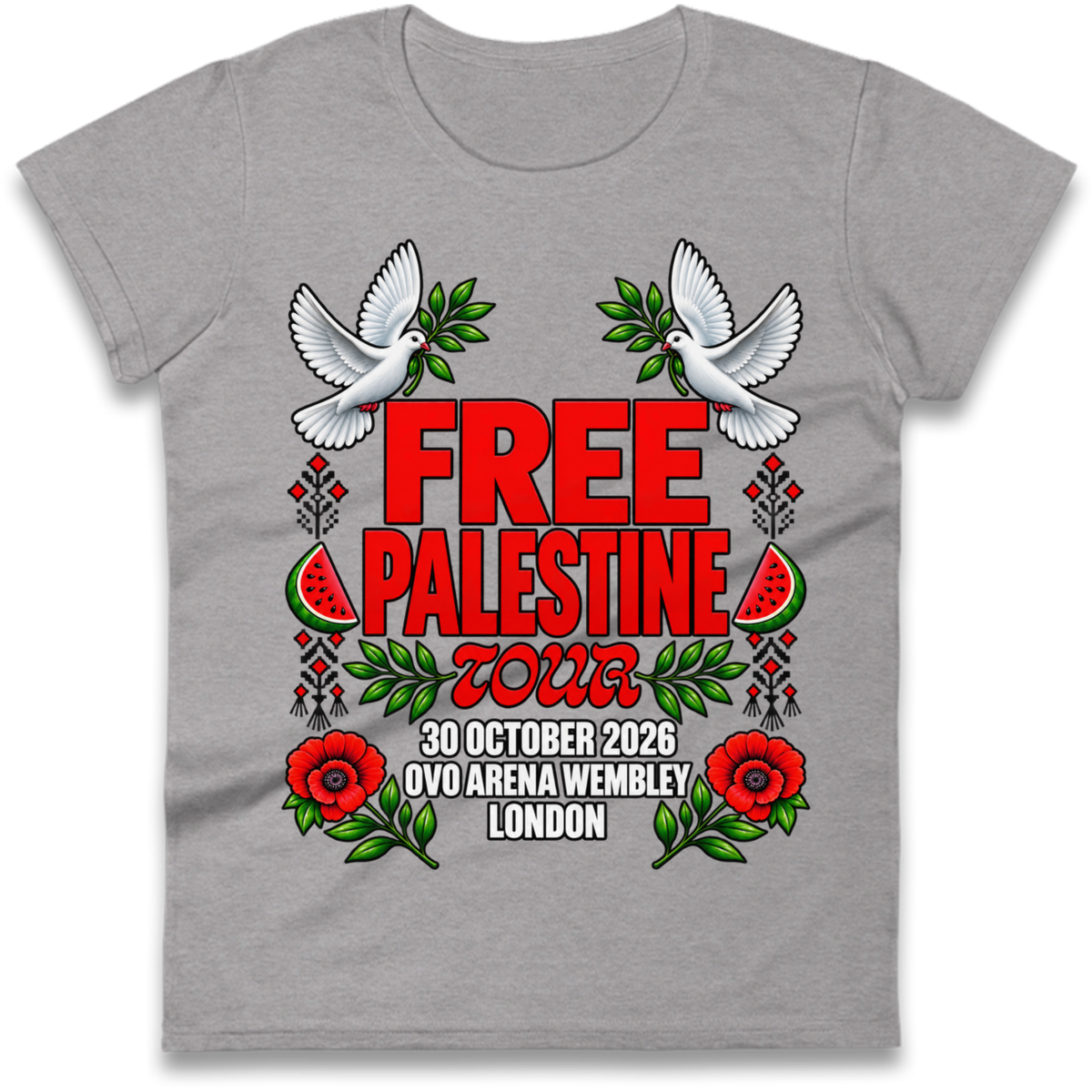 Macklemore and Friends Free Palestine Tour London 2026 Ladies T-Shirt