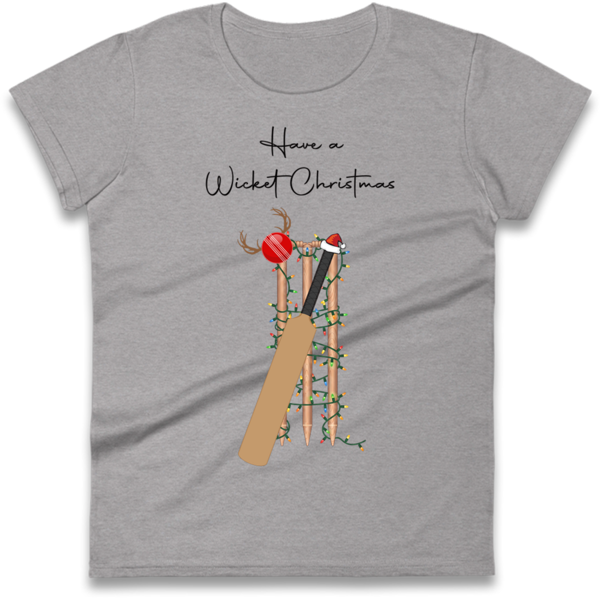 Cricket Bat Graphic Christmas Ladies T-Shirt