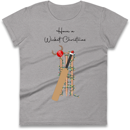 Cricket Bat Graphic Christmas Ladies T-Shirt