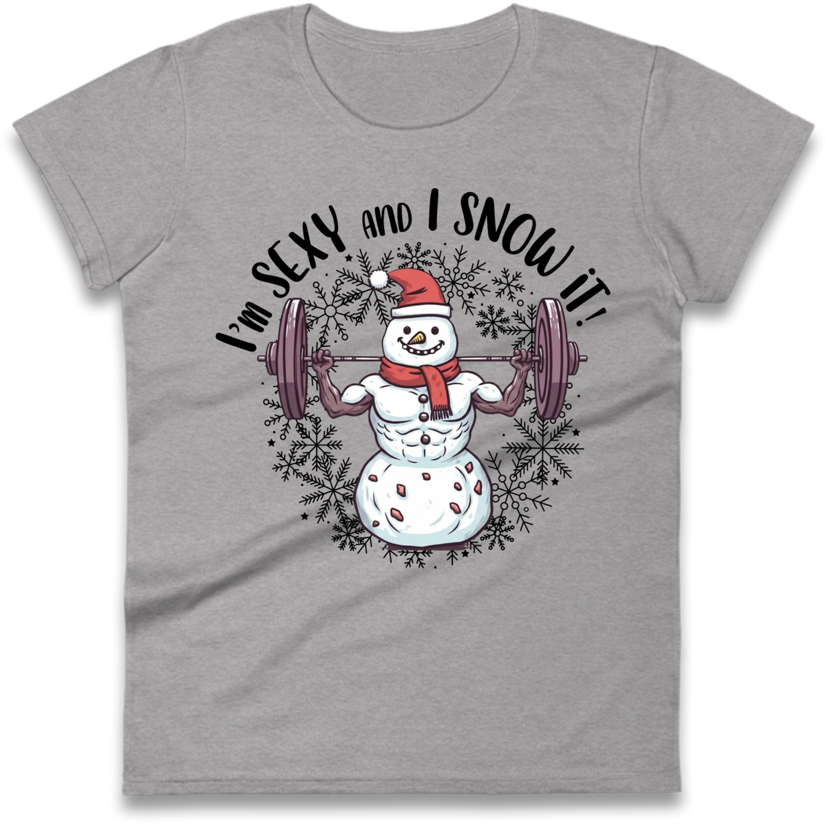 Gym Snowman Graphic Christmas Ladies T-Shirt