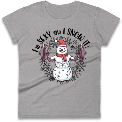Gym Snowman Graphic Christmas Ladies T-Shirt