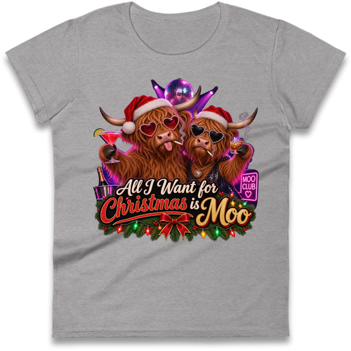 Highland Cow Christmas Ladies T-Shirt