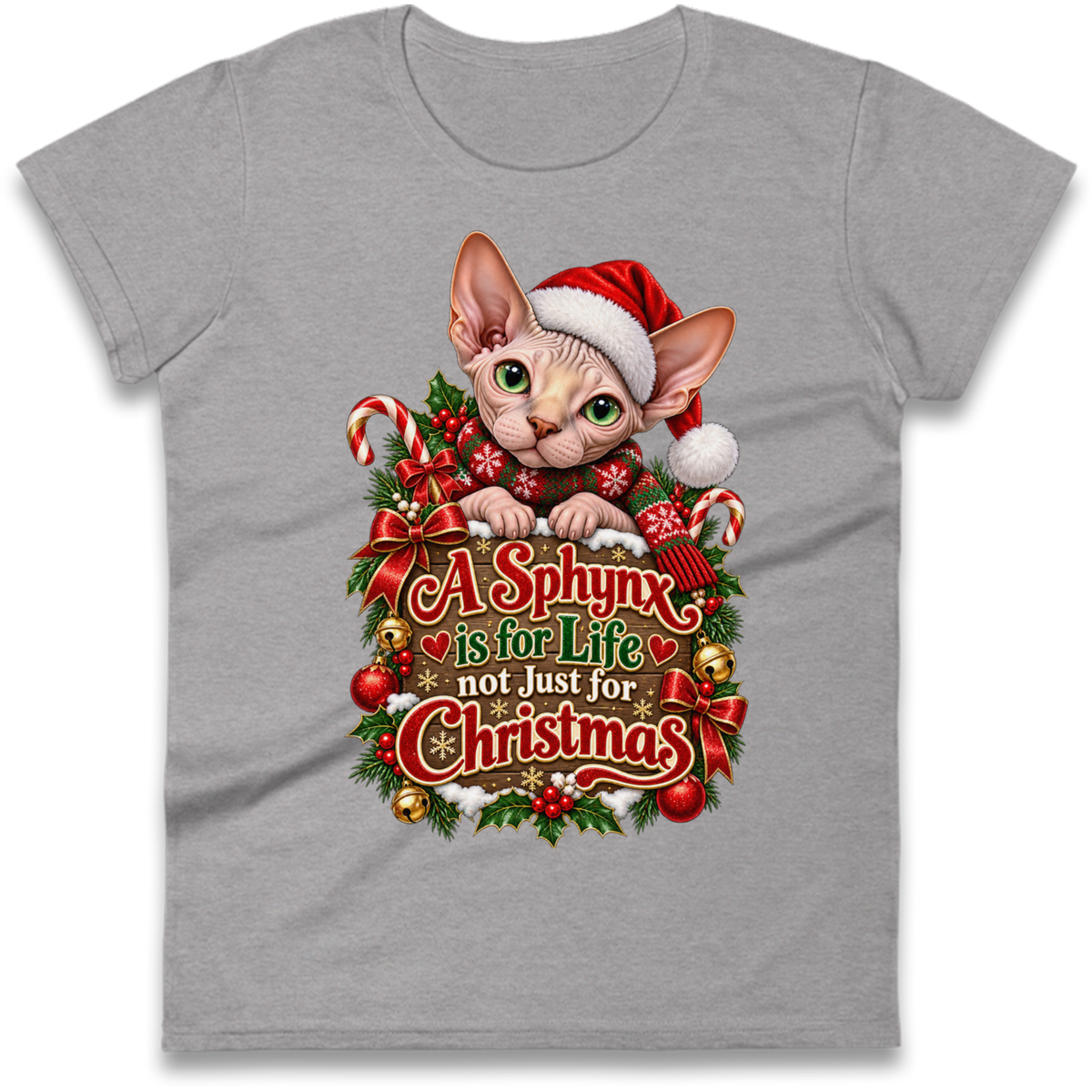 Sphynx Cat Christmas Ladies T-Shirt
