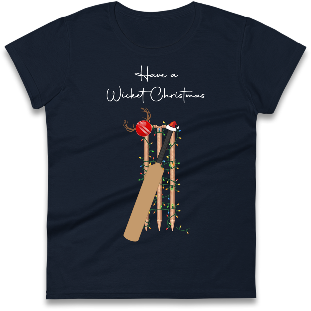 Cricket Bat Graphic Christmas Ladies T-Shirt