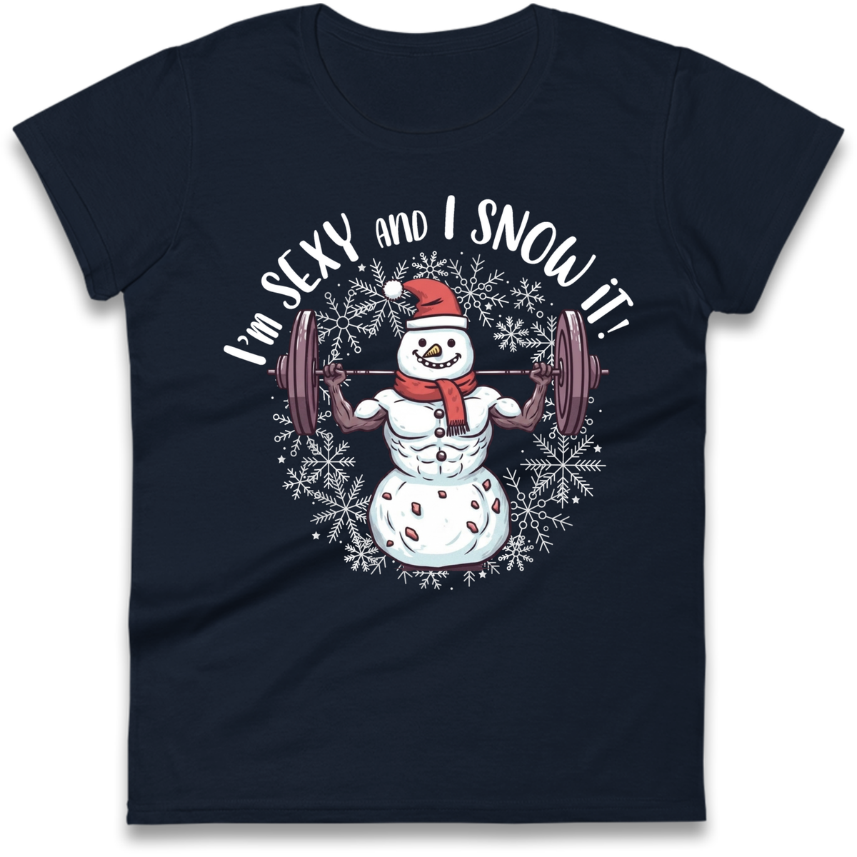Gym Snowman Graphic Christmas Ladies T-Shirt