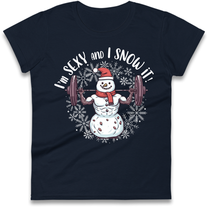 Gym Snowman Graphic Christmas Ladies T-Shirt