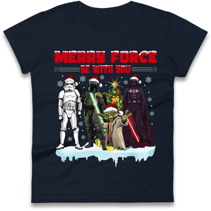 Merry Force Be With You Christmas Ladies T-Shirt