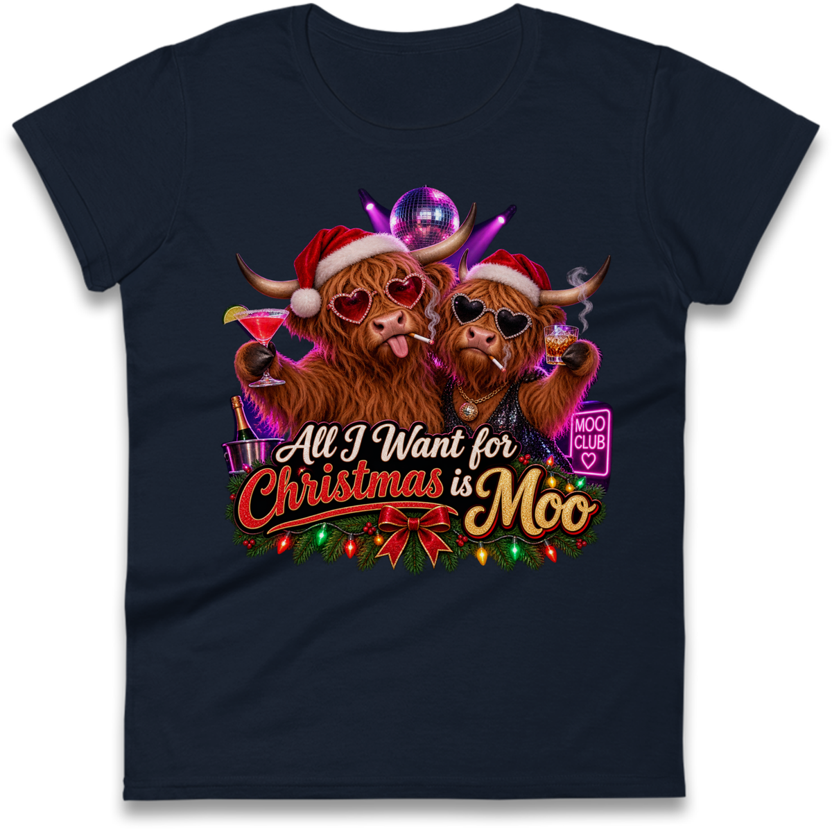 Highland Cow Christmas Ladies T-Shirt