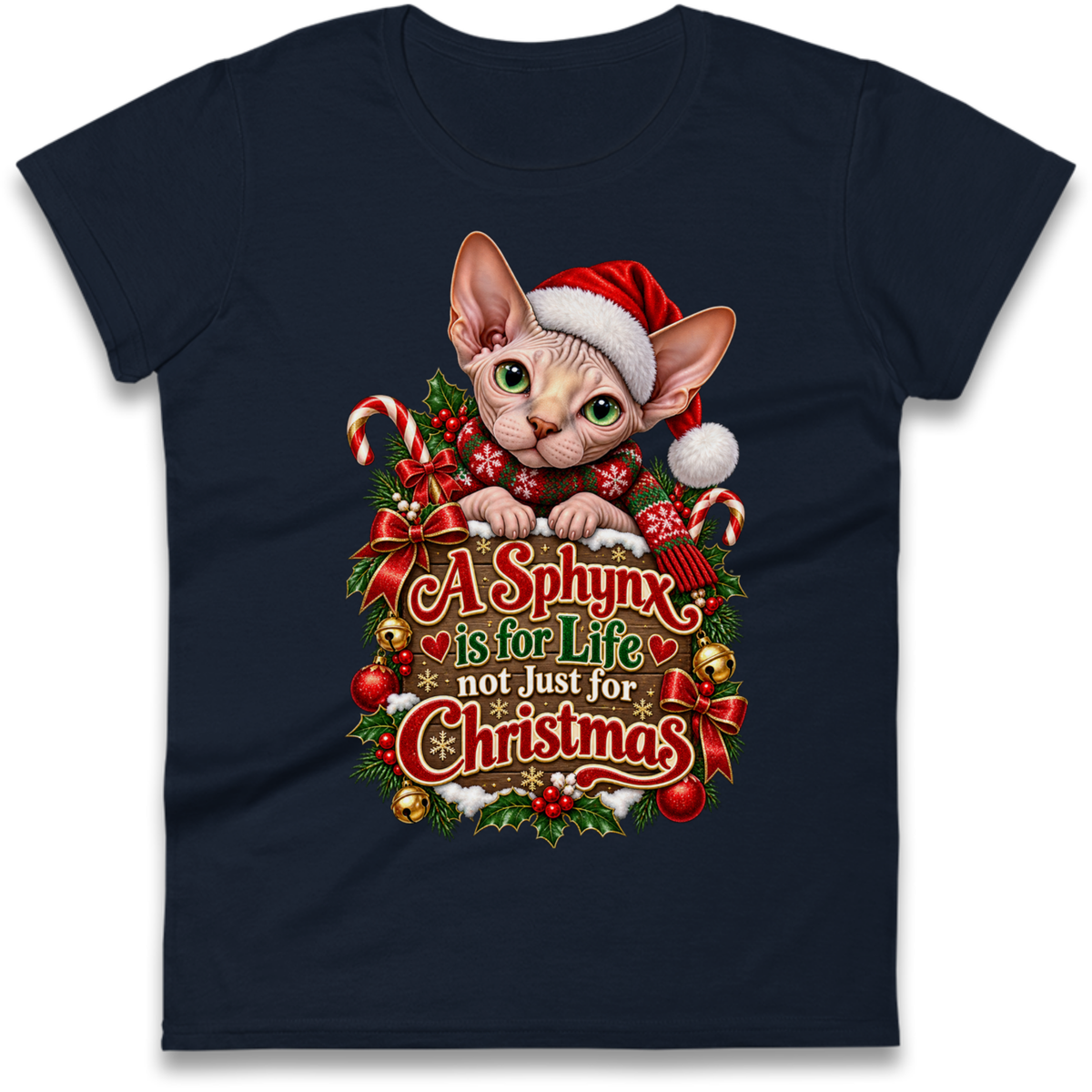 Sphynx Cat Christmas Ladies T-Shirt