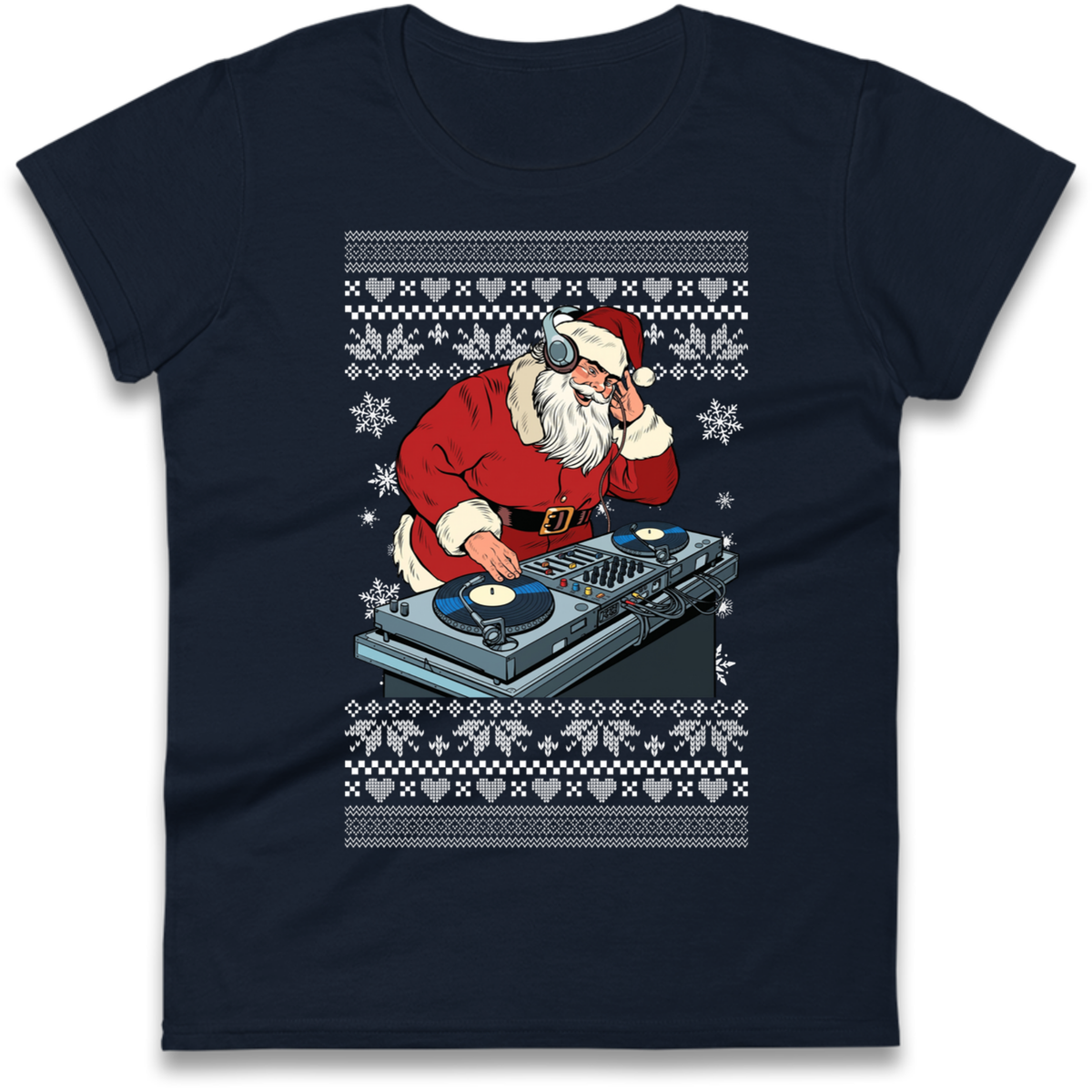 DJ Santa Christmas Ladies T-Shirt