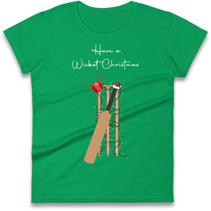 Cricket Bat Graphic Christmas Ladies T-Shirt