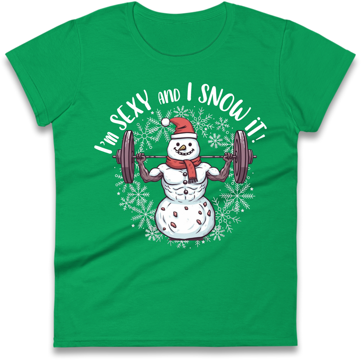 Gym Snowman Graphic Christmas Ladies T-Shirt