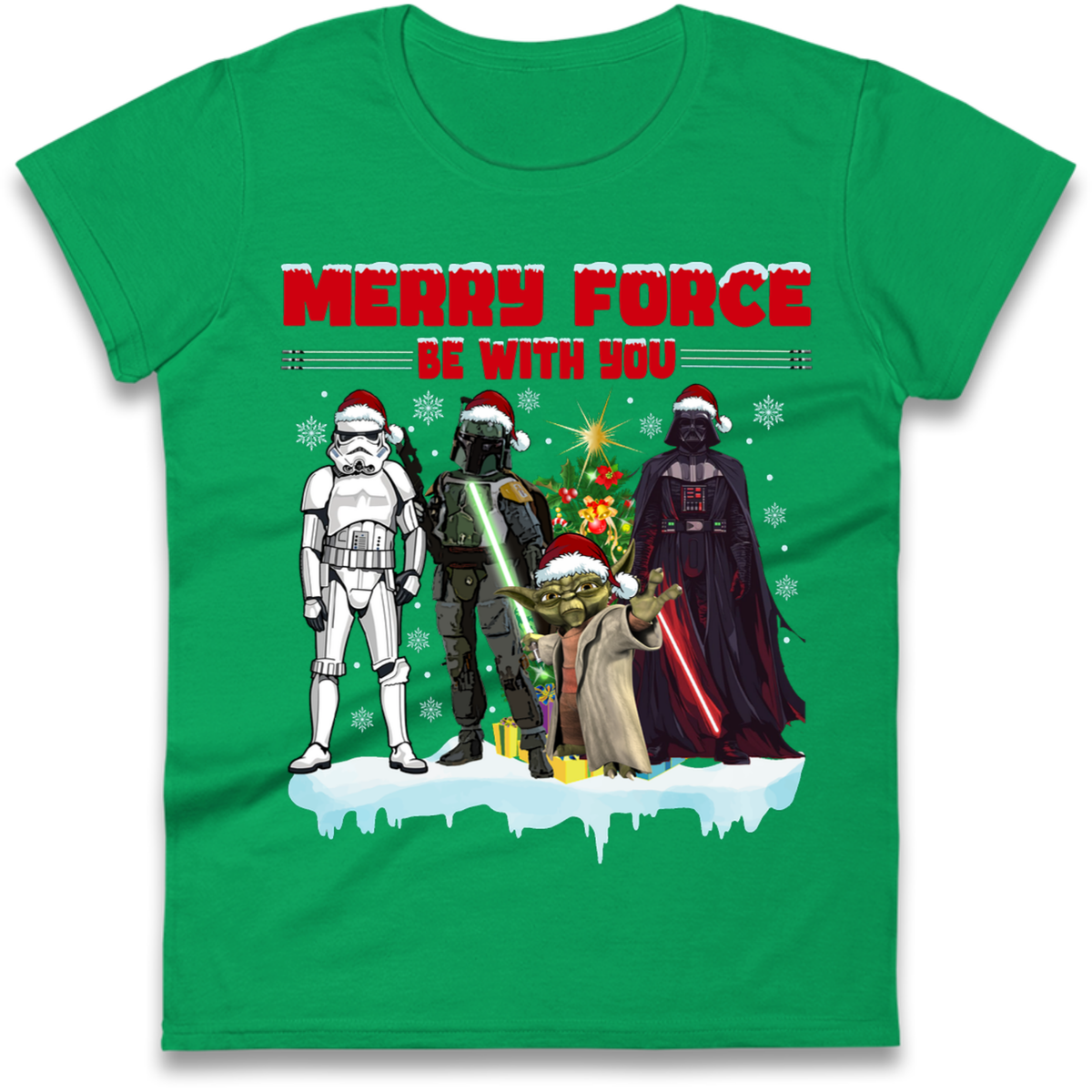 Merry Force Be With You Christmas Ladies T-Shirt