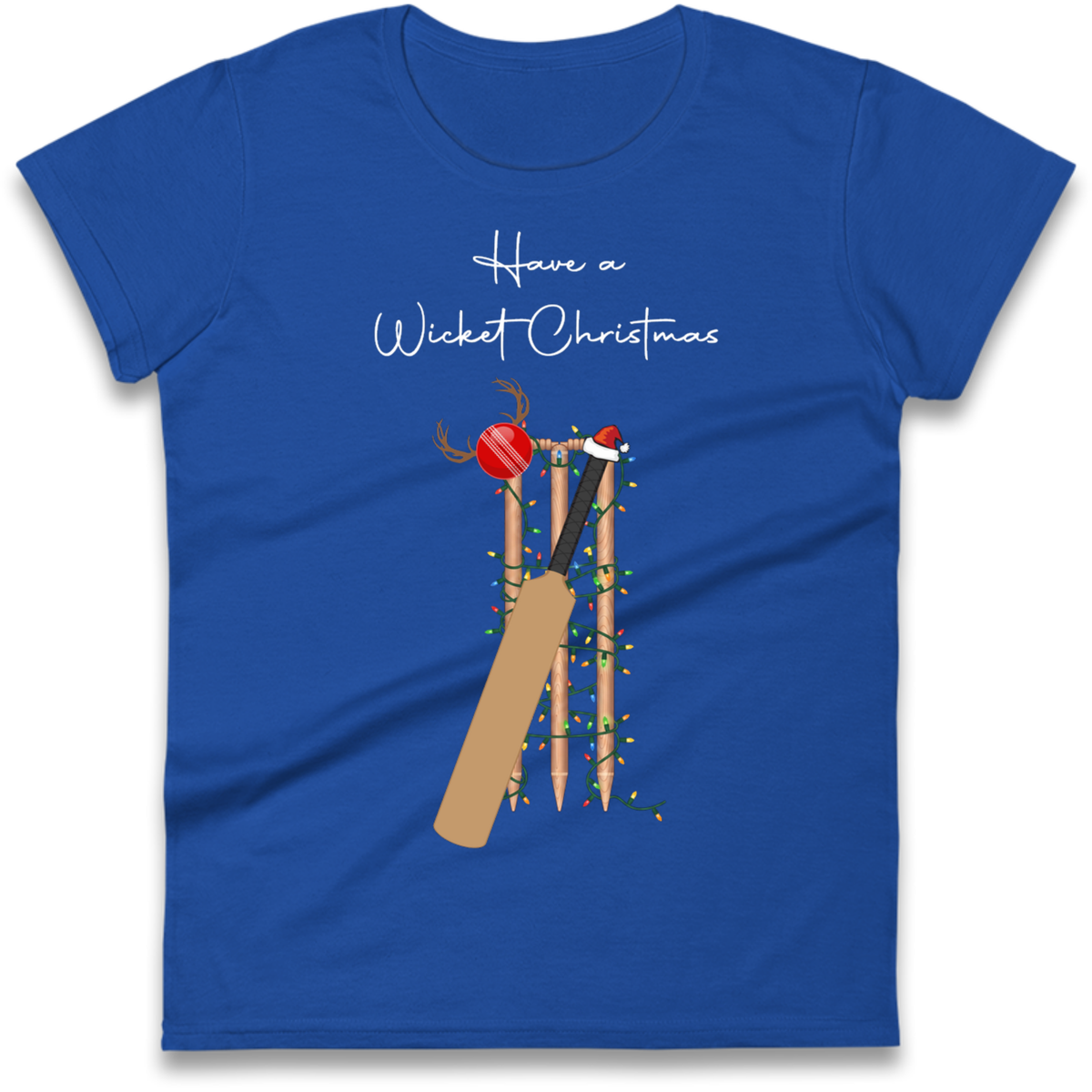 Cricket Bat Graphic Christmas Ladies T-Shirt