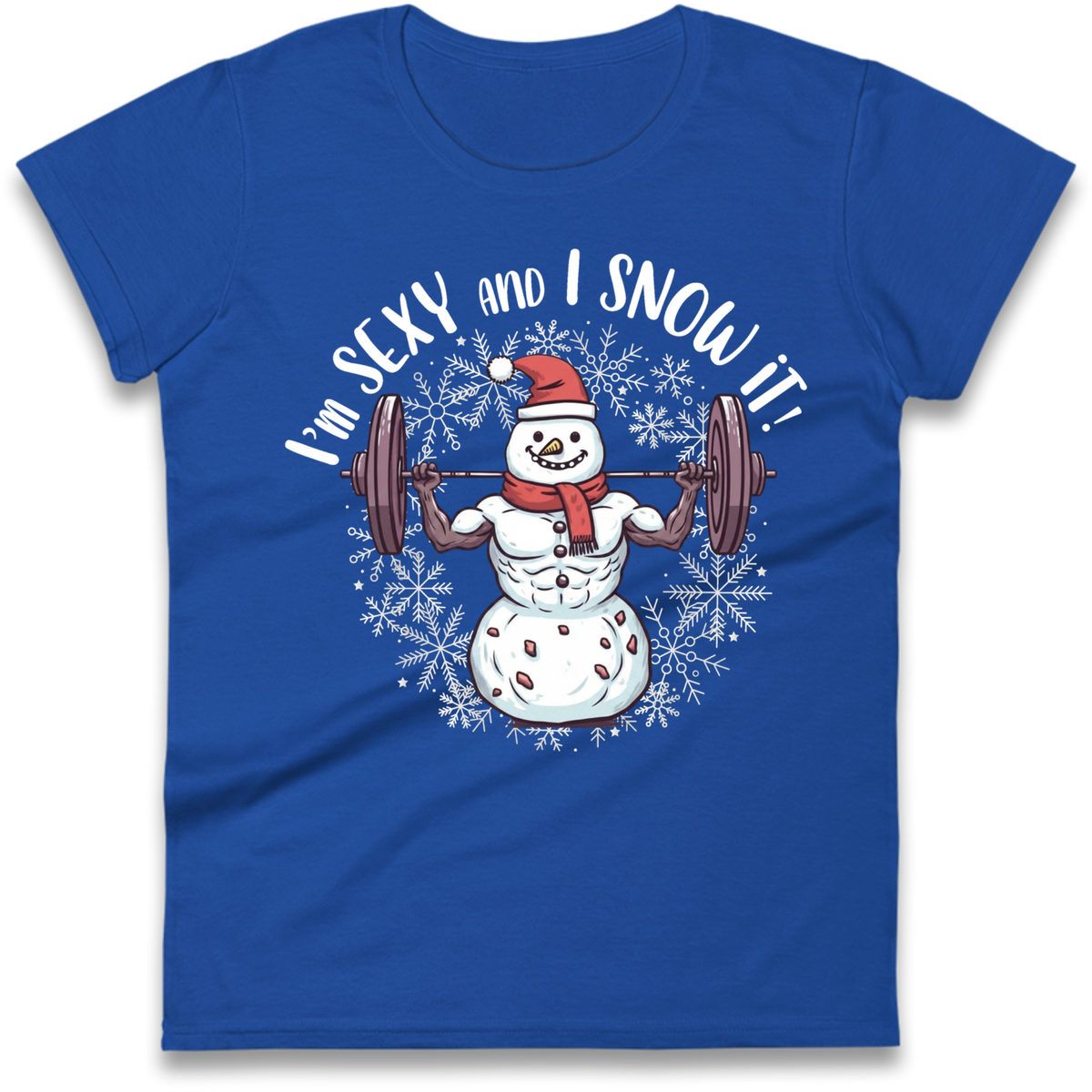 Gym Snowman Graphic Christmas Ladies T-Shirt