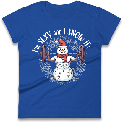 Gym Snowman Graphic Christmas Ladies T-Shirt