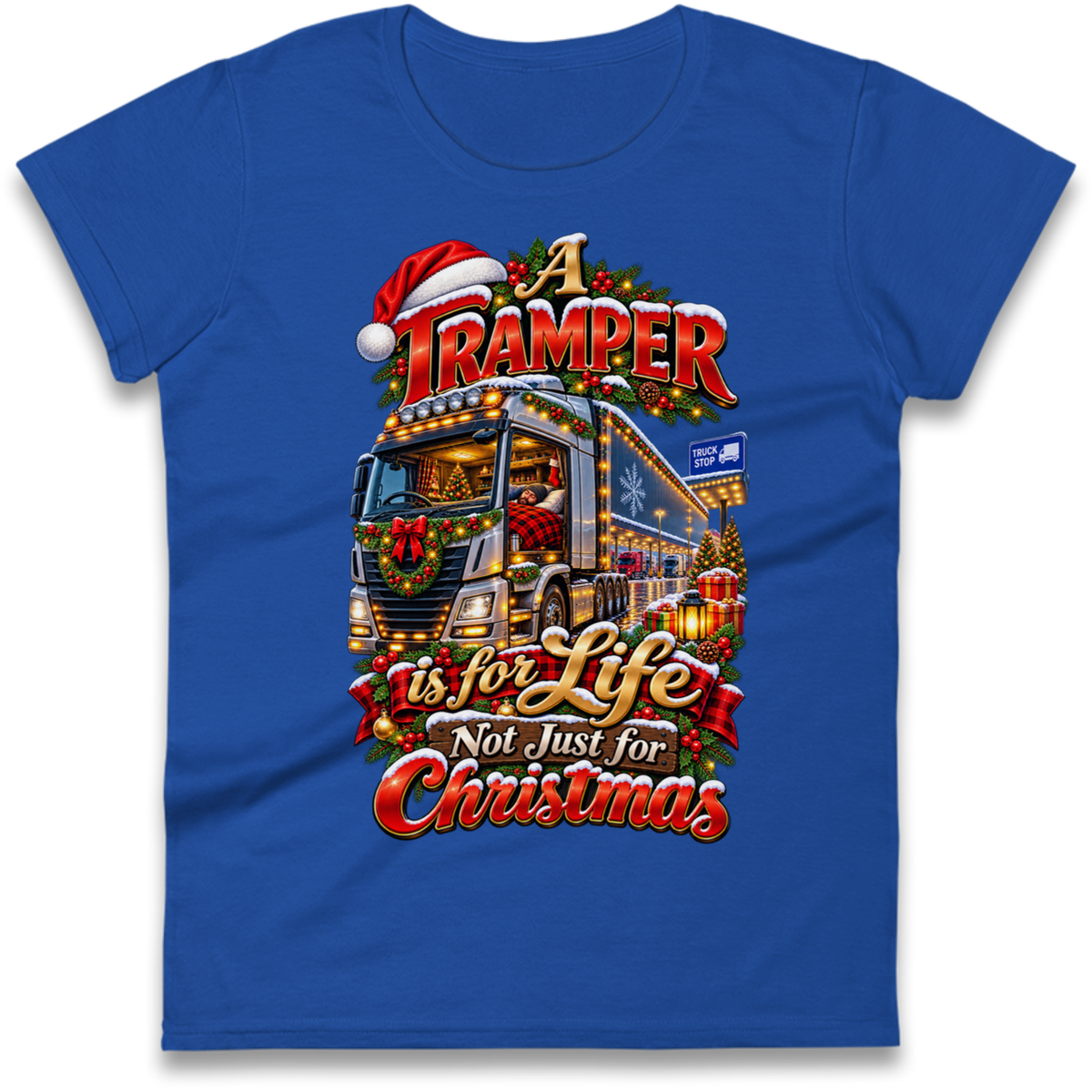 Trucker Christmas Ladies T-Shirt