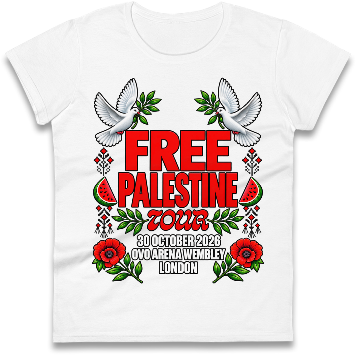 Macklemore and Friends Free Palestine Tour London 2026 Ladies T-Shirt