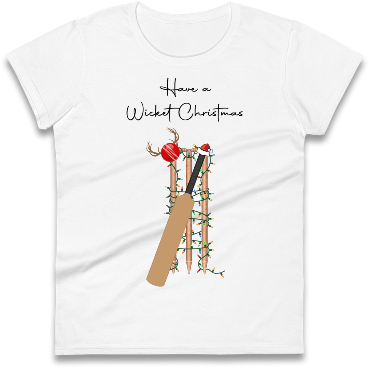 Cricket Bat Graphic Christmas Ladies T-Shirt
