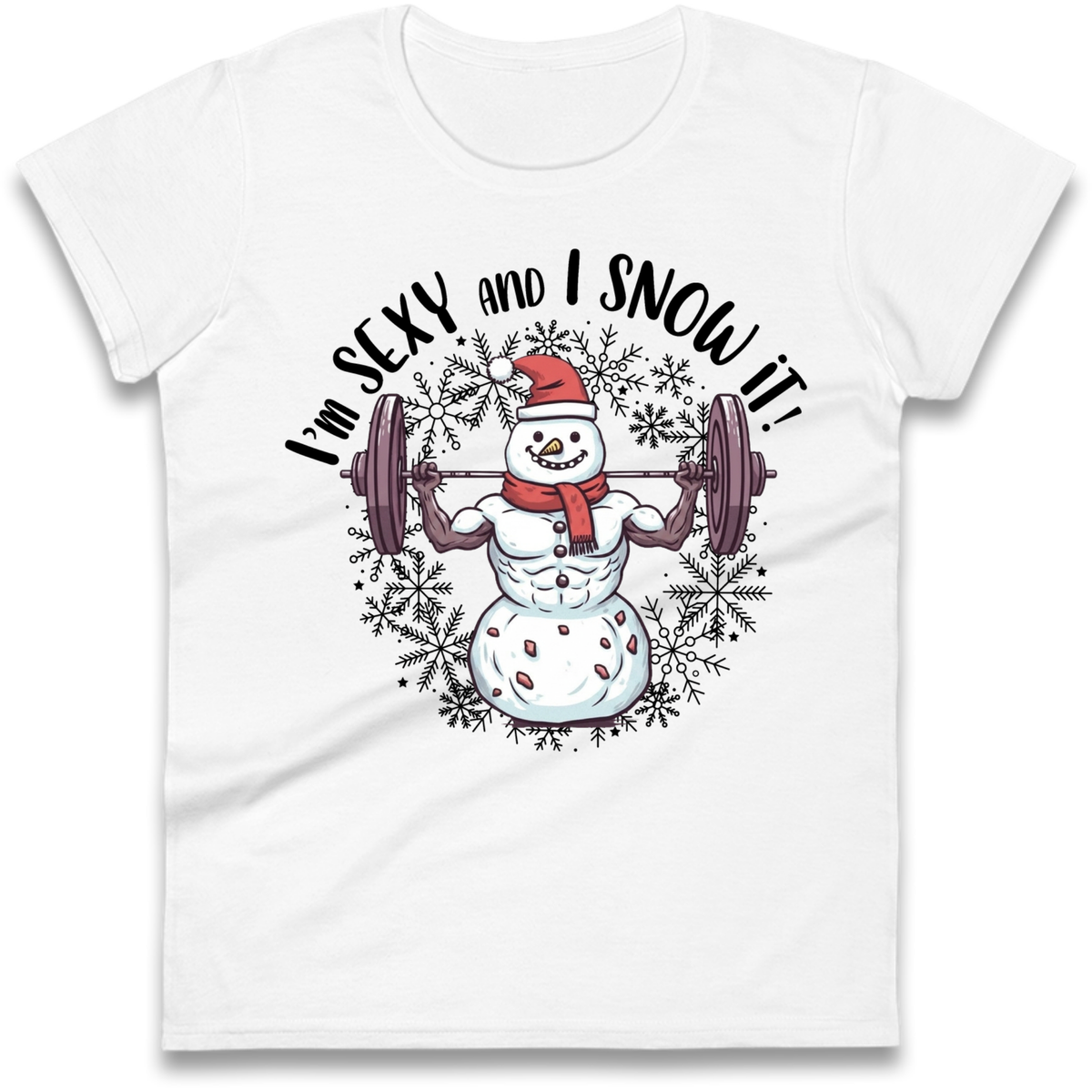 Gym Snowman Graphic Christmas Ladies T-Shirt