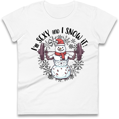 Gym Snowman Graphic Christmas Ladies T-Shirt