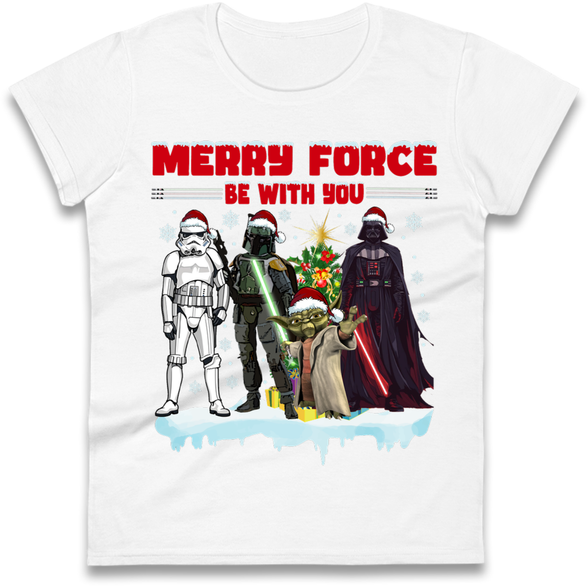 Merry Force Be With You Christmas Ladies T-Shirt