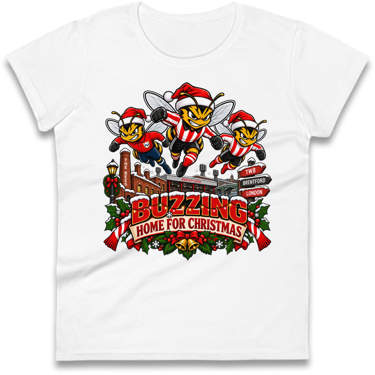 Brentford Football Christmas Ladies T-Shirt