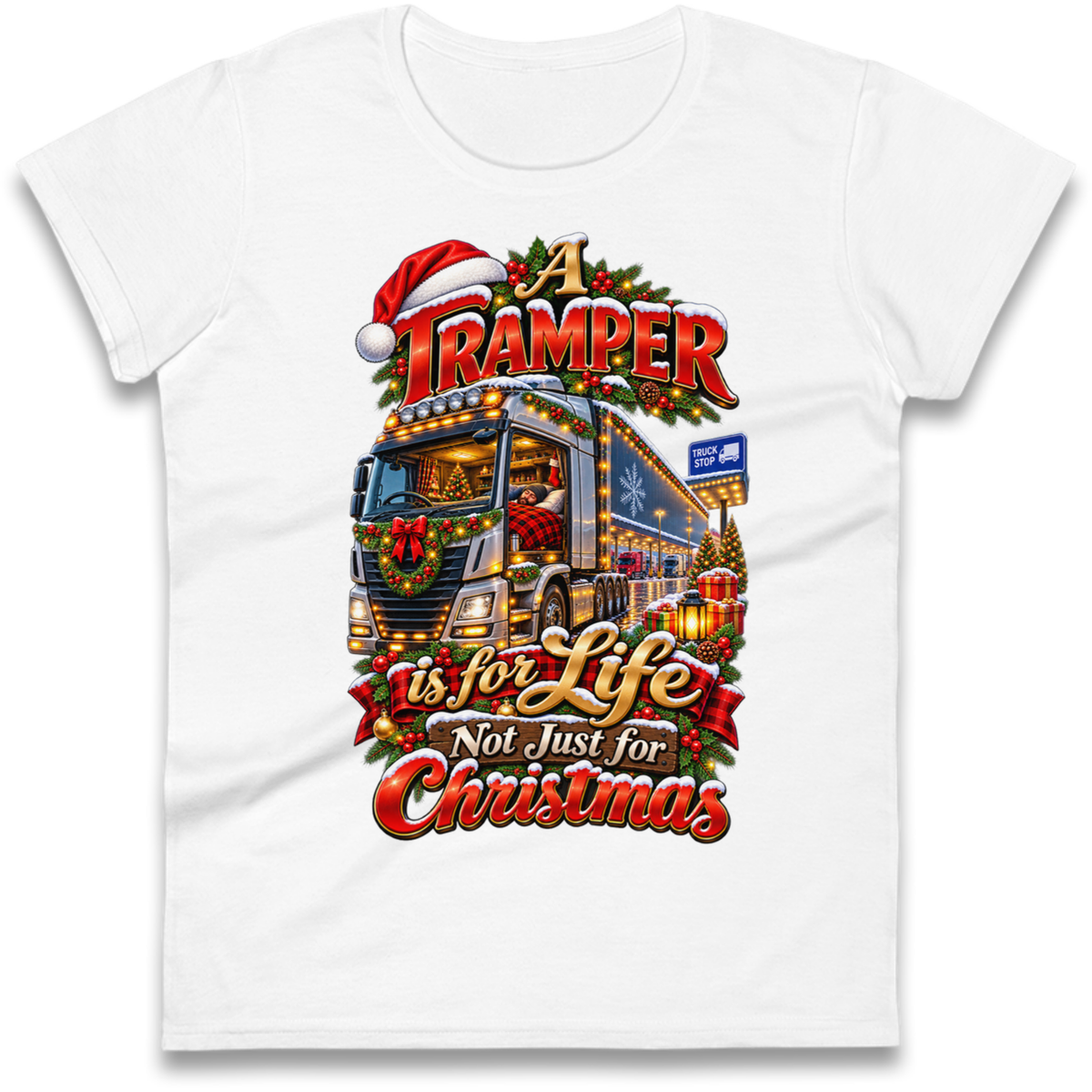 Trucker Christmas Ladies T-Shirt