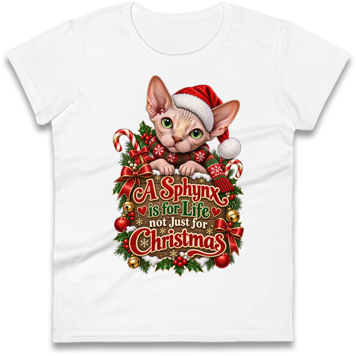 Sphynx Cat Christmas Ladies T-Shirt