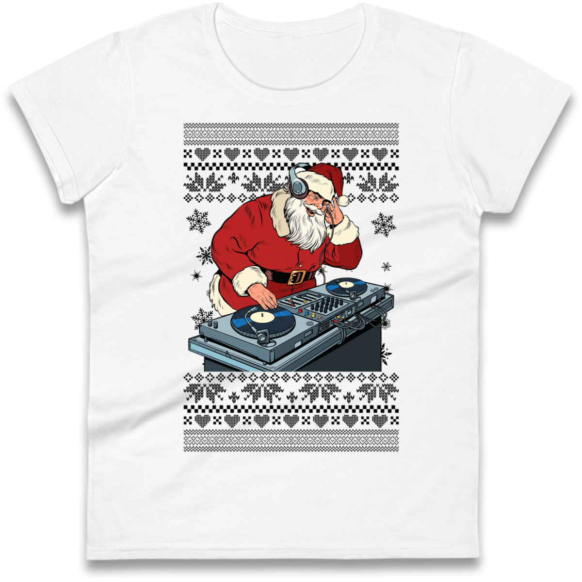 DJ Santa Christmas Ladies T-Shirt