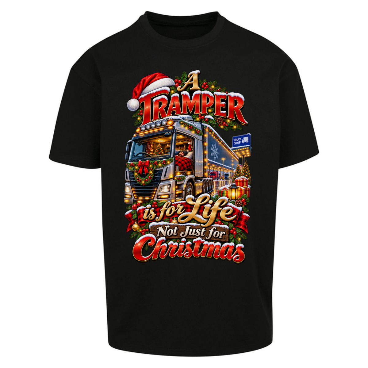 Trucker Christmas Oversized T-Shirt
