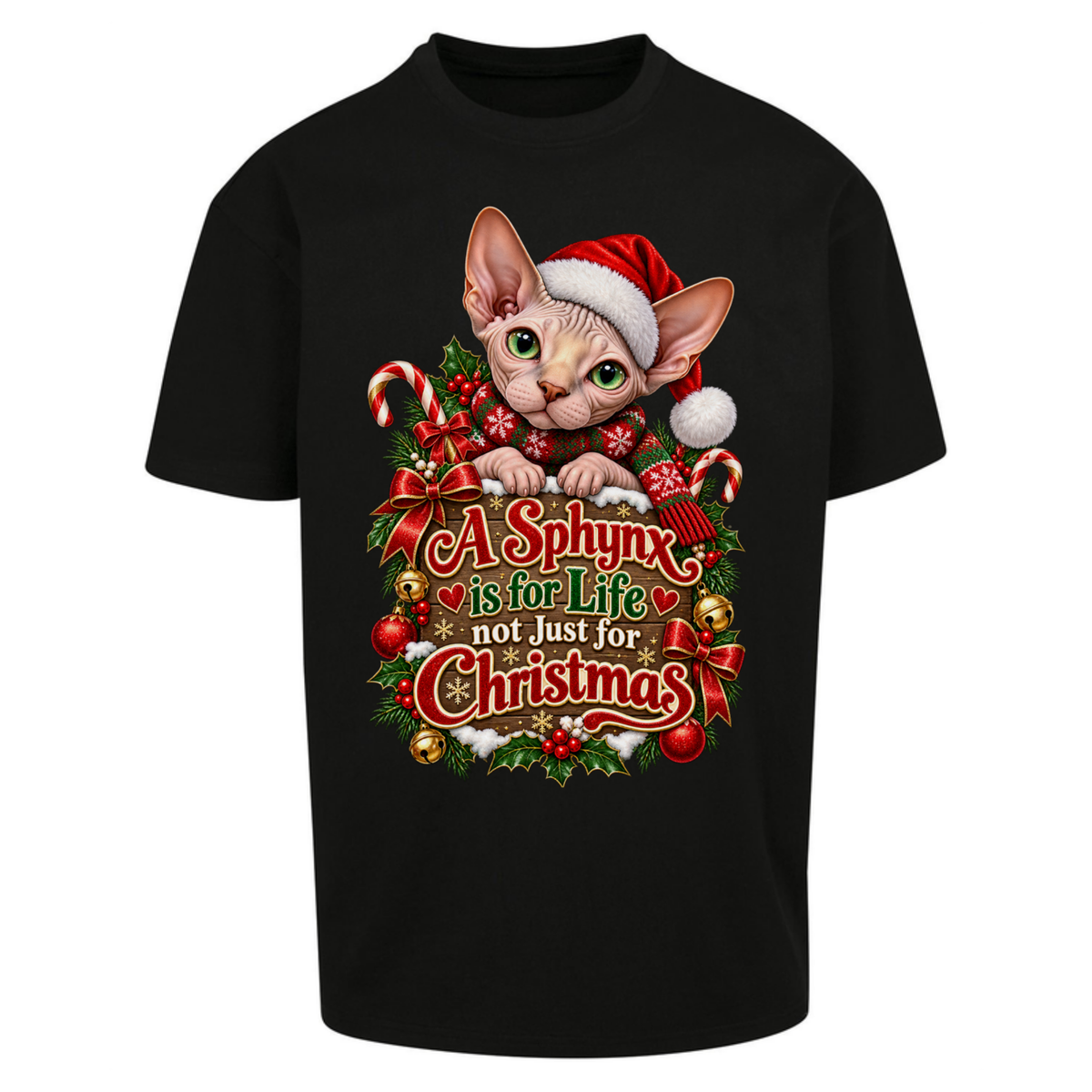 Sphynx Cat Christmas Oversized T-Shirt