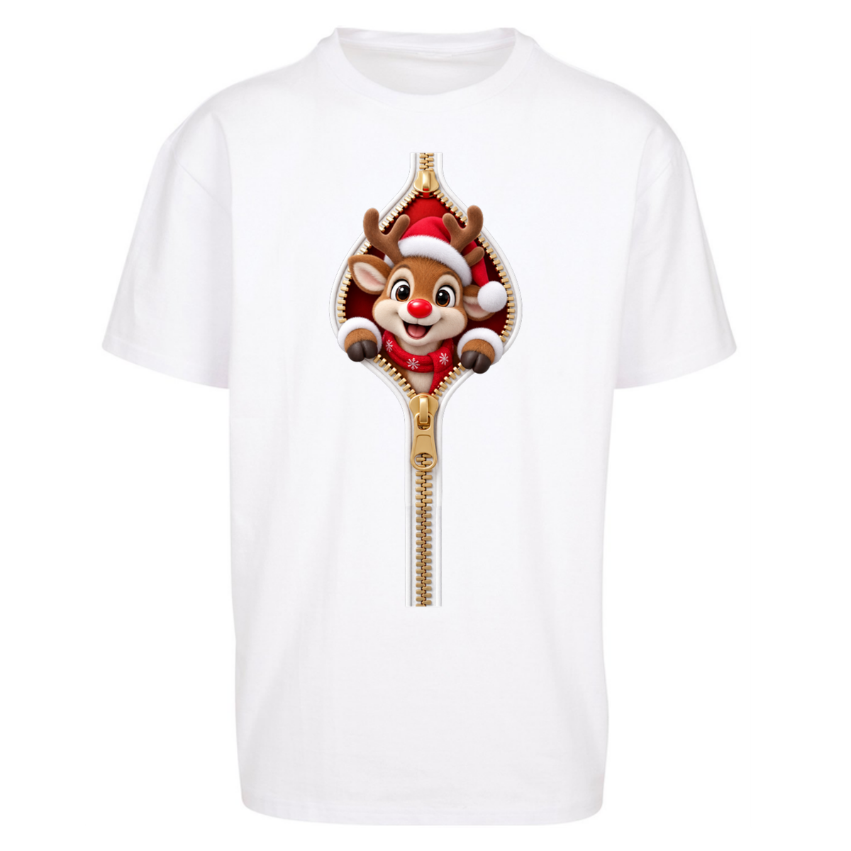 Reindeer Zip Christmas Oversized T-Shirt