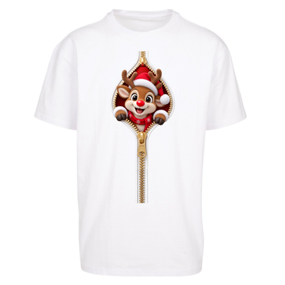 Reindeer Zip Christmas Oversized T-Shirt