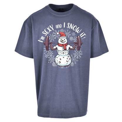 Gym Snowman Graphic Christmas Oversized T-Shirt