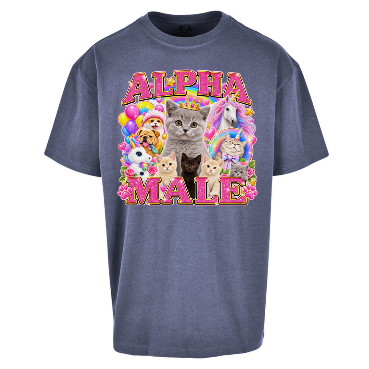Alpha Male Funny Kitten Unicorn Oversized T-Shirt
