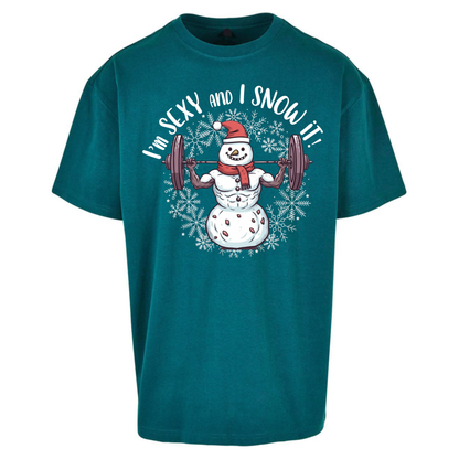 Gym Snowman Graphic Christmas Oversized T-Shirt