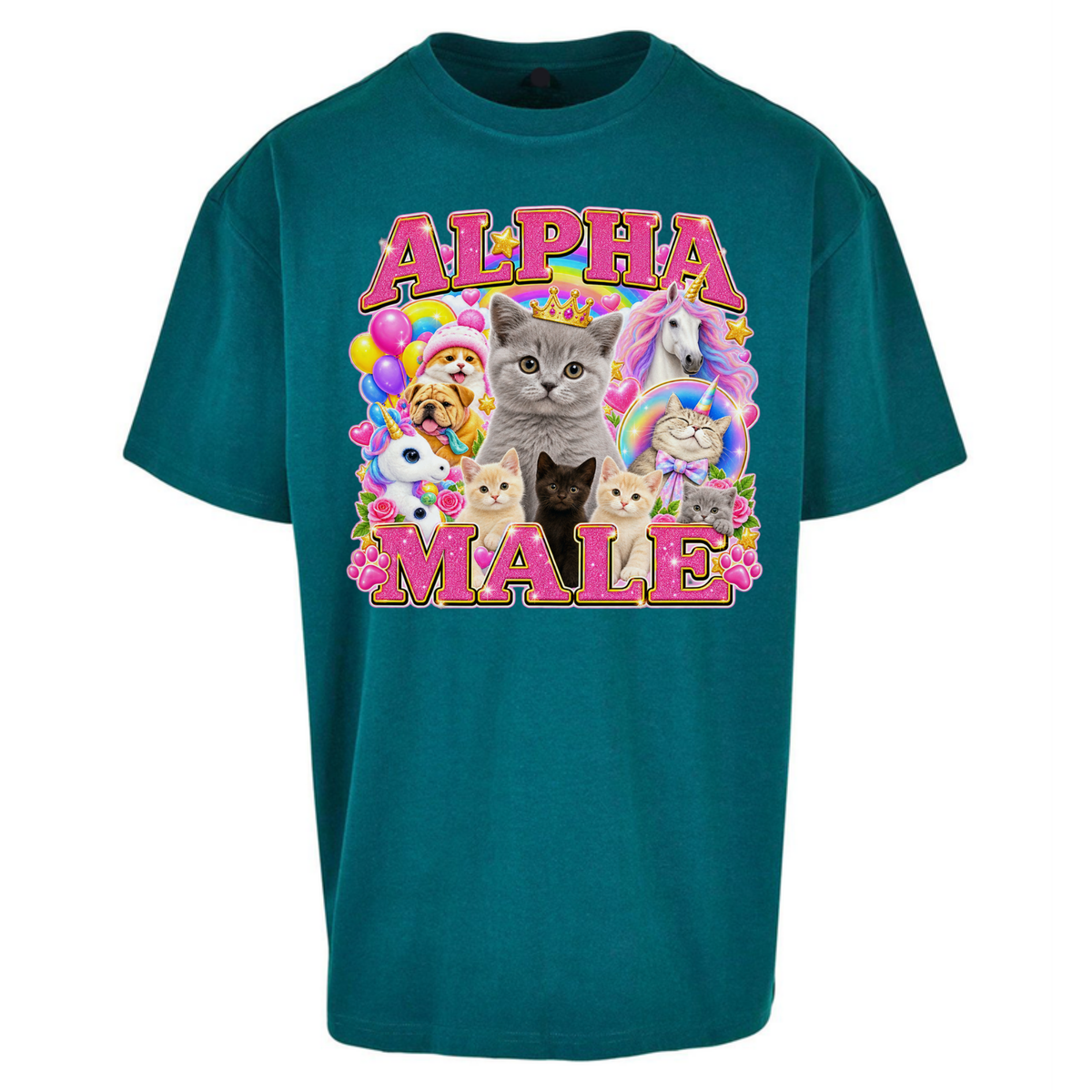 Alpha Male Funny Kitten Unicorn Oversized T-Shirt
